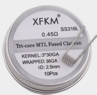 XFKM Coil - Tri-core MTL fused clapton - SS316L - (0,45_ohm) - 10pcs